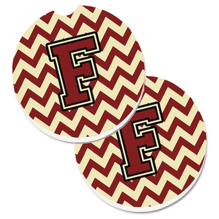 Carolines Treasures Letter F Chevron Maroon and Gold Set of 2 Cup Holder Car Coaster CJ1061-FCARC